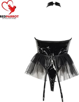 Erotische Rok Jumpsuit - Latex Wetlook - Transparante Borsten - Open Kruis - Dames — thumbnail 6