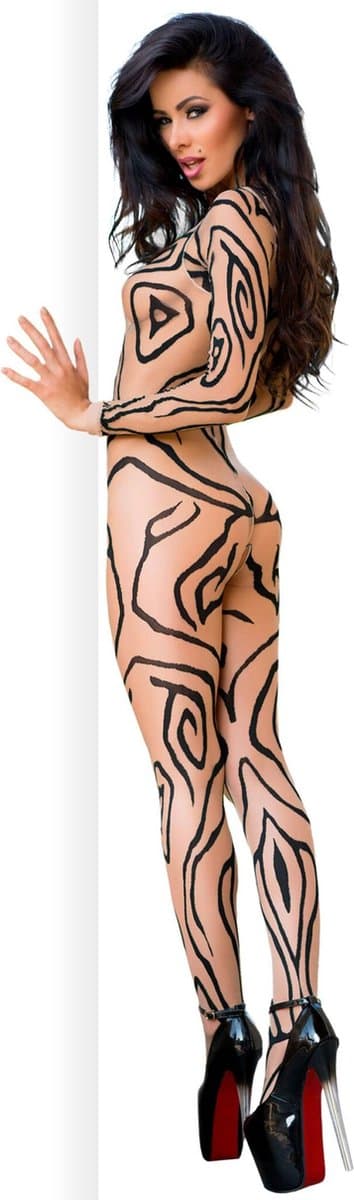 Chilirose bodystocking huidskleur met tattoo effect — afbeelding 1