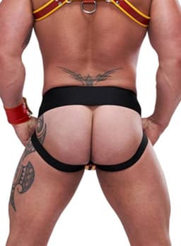 Mister B leren circuit jockstrap rood met gele bies - xs — thumbnail 2