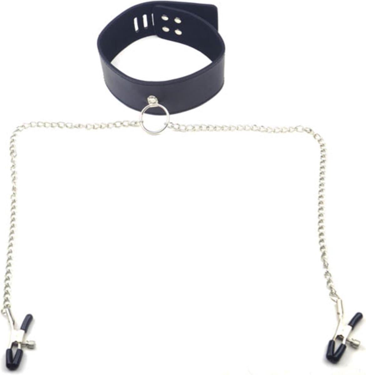 SM Nekriem Met Tepelklemmen - Spannend SM attribuut - Stimulerend mannen en vrouwen - Dogcollar - Zwart - Spannend voor koppels - Sex speeltjes - Sex toys - Erotiek - Bondage - Sexspelletjes voor mannen en vrouwen - Seksspeeltjes — afbeelding 1