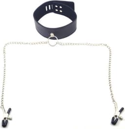 SM Nekriem Met Tepelklemmen - Spannend SM attribuut - Stimulerend mannen en vrouwen - Dogcollar - Zwart - Spannend voor koppels - Sex speeltjes - Sex toys - Erotiek - Bondage - Sexspelletjes voor mannen en vrouwen - Seksspeeltjes — thumbnail 1