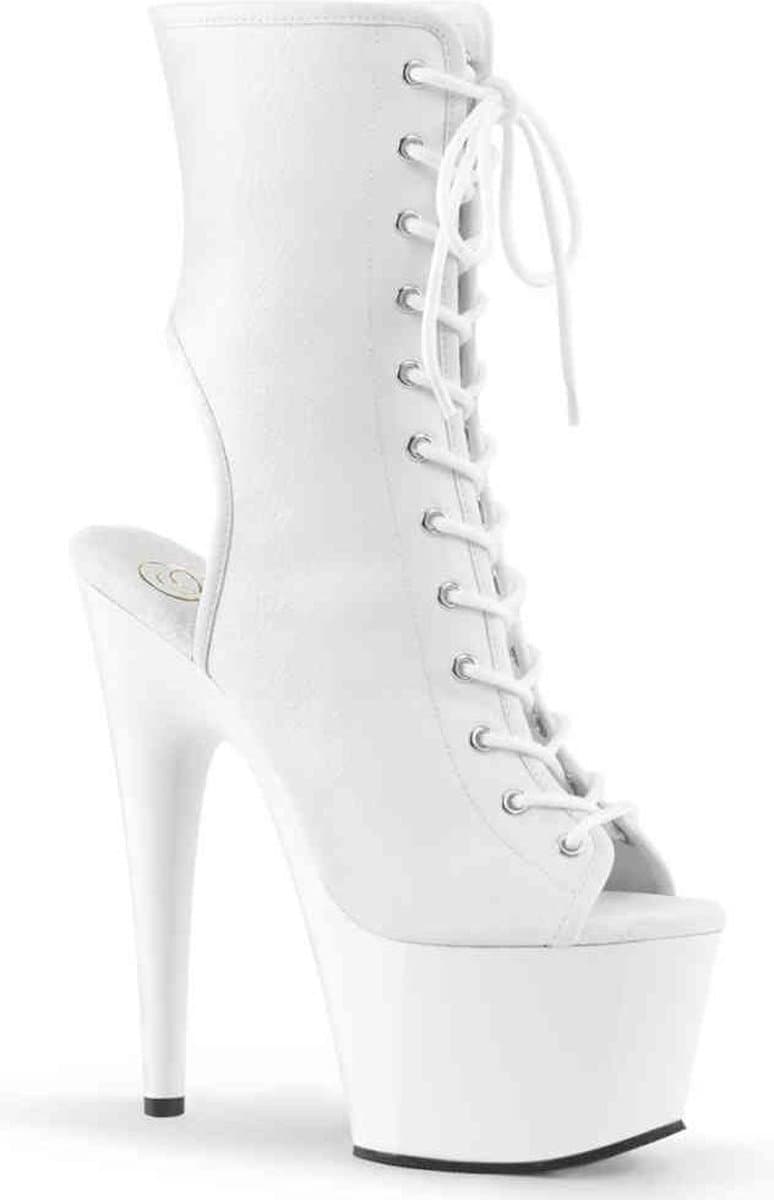Adore-1016 plateau peeptoe enkellaars met open hiel en stiletto hak mat wit - (EU 37 = US 7) - Pleaser — afbeelding 1