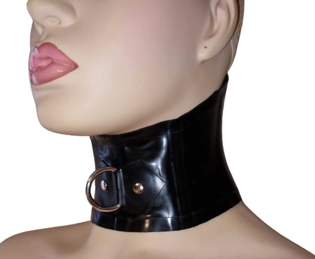 100% Latex halsband met ring voor BDSM activiteiten - Verstelbaar met touw - Choker — afbeelding 1