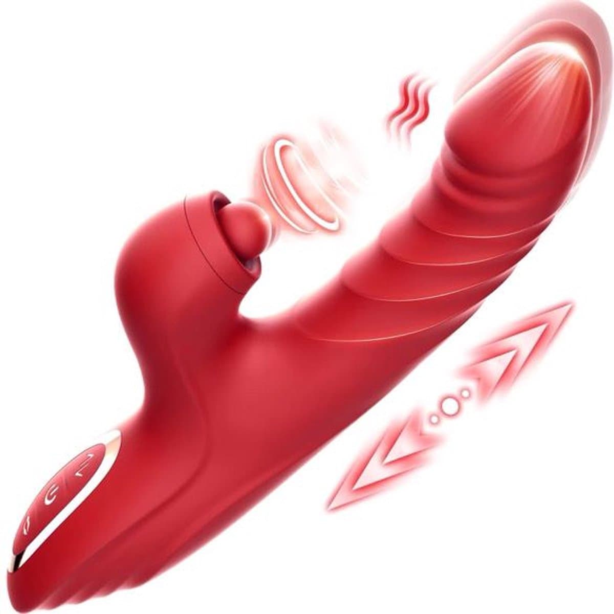 Erodit®Thrillmaster- Rood G-spot dildo vibrator - stoten - vibratie - zuig- clitoris stimulator - seksspeeltje- sex toy- seksspeeltjes voor vrouwen – mannen - koppels — afbeelding 1