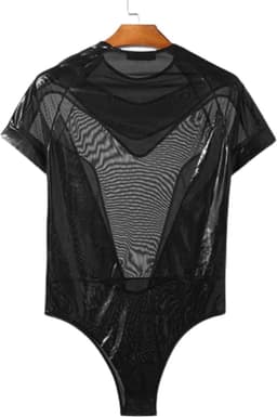 Heren Bodysuit - Zwart Transparant - Leather Look - Mannenlingerie - Erotische herenkleding - Lingerie voor Mannen — thumbnail 1