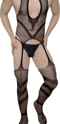 LekkerStout Jarretel Bodystocking - Zwart - Sexy Herenondergoed | S-L | ( LS074 ) — thumbnail 5