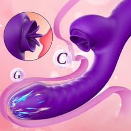 paarse Dubbele Penetratie Vibrator - Luchtdruk Vibrator - Clitoris & G Spot stimulator - Krachtig - Vibrators - Vibrators voor vrouwen - Sex toys voor koppels - Vibrator - Discreet Bezorgde -Licking Sucking - sex speeltjes — thumbnail 8