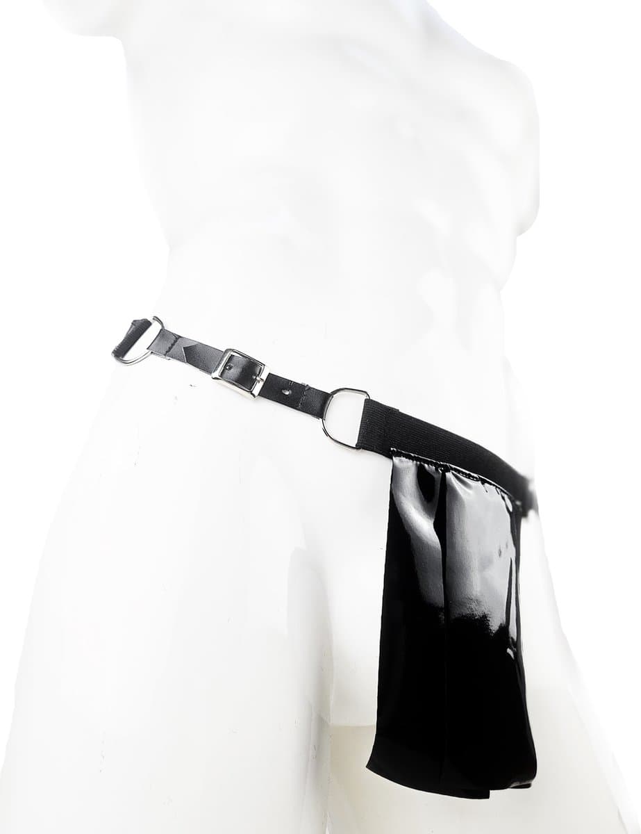 BamBella® String Man -Maat L/XL - sexy ondergoed Lingerie Heren -Open voorkant onderbroek Datex (Mix latex en stof) - Zwart mannen string Imitatie leer SM BDSM kleding — afbeelding 1