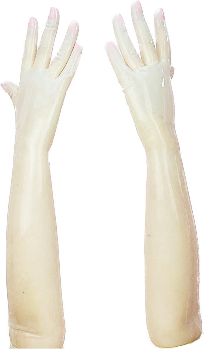 BNDGx® - 100% LATEX Handschoenen Lang BDSM SM sexy glans handschoen Doorzichtig licht bruin — afbeelding 1