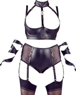 Cottelli Bondage Jarretelle setje – Met open cups en halsband — thumbnail 3