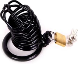 Kuisheidskooi | Chastity Cage van zwarte metalen ringen met hangslot — thumbnail 3