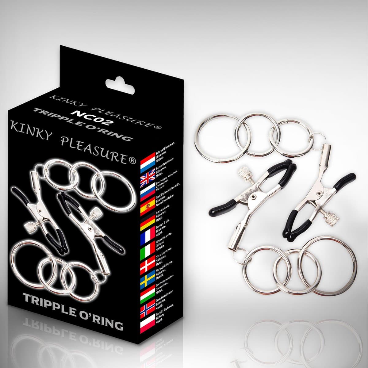 Kinky Pleasure - Tripple O'ring - NC02 - Nipple Clamps - Tepel klem - tepel klemmen - Metaal — afbeelding 1