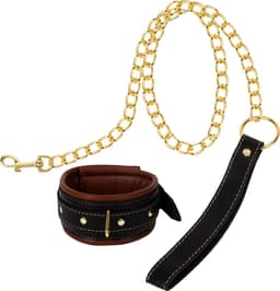 Banoch - Collar & leash Gold - Halsband en Riem - cognac bruin met goud - bondage — thumbnail 7