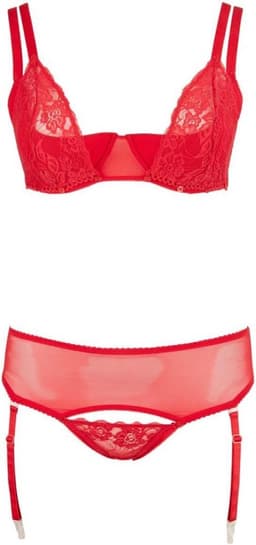 Cottelli Collection 3 Delige Bh-Set Met Kwart Cups - Rood — thumbnail 3