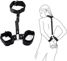 BDSM Bondage Harnas - Zwart - Stevig en Verstelbaar - Sex Toy - Handboeien - Hals - Sexy Dames / Heren Lingerie - One Size — thumbnail 1