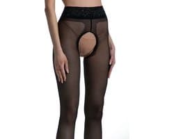 Panty Open Kruis - 30 Denier - Zwart - Maat: S/M - Model: Lace - Merk: Amour