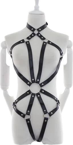 Fixxx - Riemenbody Dames - PU-Leer - One Size - Zwart — thumbnail 2