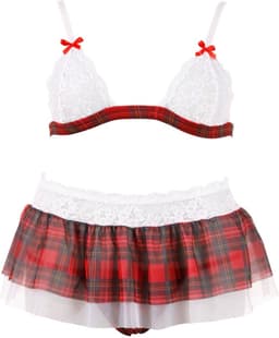 Cottelli Collection – Schoolmeisje Lingerie Set met Erotische Kenmerken en Open Kruis voor Ondeugende Dates – Maat L – Wit/Rood — thumbnail 2