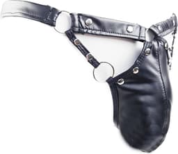 BamBella® L/XL open kruis string Maat L/XL nep leer voor mannen - BDSM Erotische Sex kleding — thumbnail 2