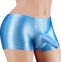 Kinky heren ondergoed Blue Cava - Fetisj penis slurf short - Strakke erotische boxershort - Glanzend babyblauw nylon - Olifanten neus - BDSM — thumbnail 1