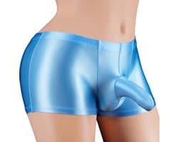 Kinky heren ondergoed Blue Cava - Fetisj penis slurf short - Strakke erotische boxershort - Glanzend babyblauw nylon - Olifanten neus - BDSM