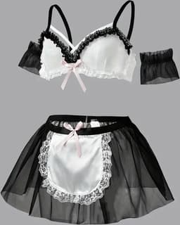 LekkerStout Dienstmeisje Kostuum - Beha, Mesh Rokje & Mouwboorden - Sexy Lingerie | M | ( LS050 ) — thumbnail 5