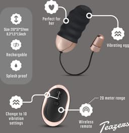 Teazers - Geribbeld Vibratie Eitje - Oplaadbaar - Sex Toys voor Vrouwen - Vibrators voor Vrouwen - Vibratie Ei met Afstandsbediening - Sex Toys voor Koppels - Zwart/Goud — thumbnail 4