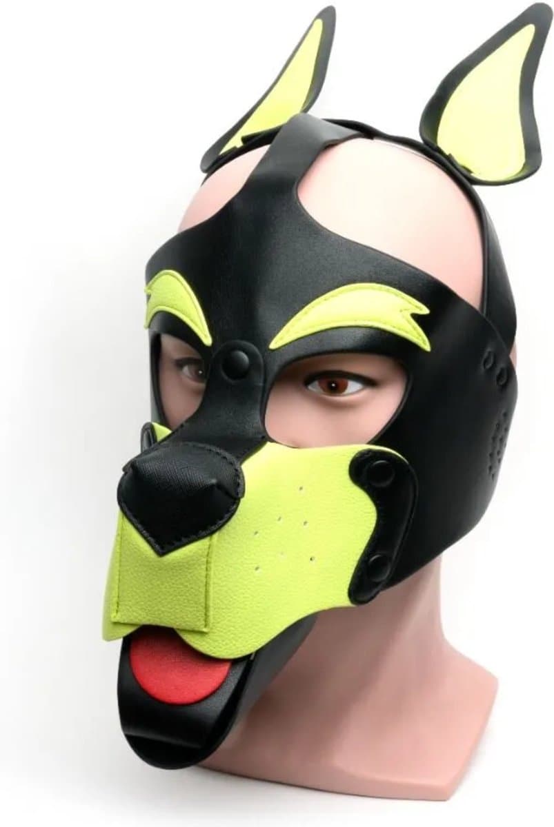 665 Leather - Masker - Playful Pup Hood - Zwart/Geel - One Size — afbeelding 1