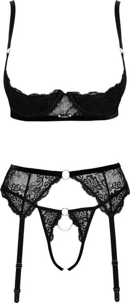Cottelli Collection Open Lingerie met Fluwelen Nuances - Lifter Jarretelgordel en Open String - Verleidelijke Lingerie met Sieraden - Maat 85B/L — thumbnail 3
