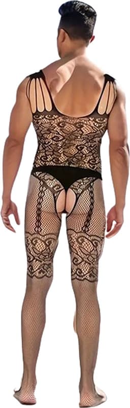 LekkerStout Heren Bodystocking - Open Kruis - Zwart - Sexy Herenlingerie | S-L | ( LS157 ) — thumbnail 3
