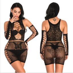 PlayToys -Sexy lingerie - Jurk - Kant - Open kruis - Erotisch - Body suit - met Gaten - met Mouwen — thumbnail 4