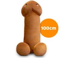 Zachte en grote penis piemel knuffel -  kussen - XL formaat (1 meter) - bruin