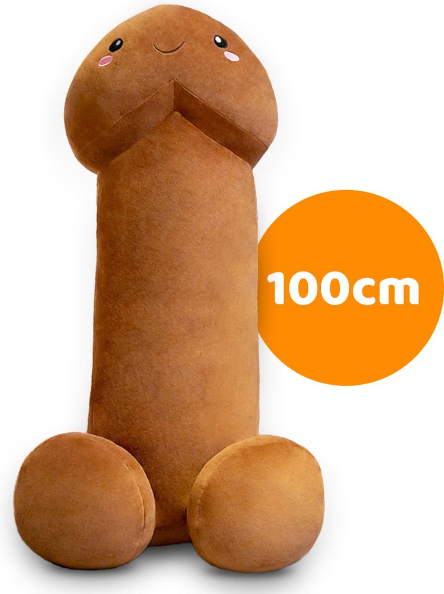 Zachte en grote penis piemel knuffel - kussen - XL formaat (1 meter) - bruin — afbeelding 1