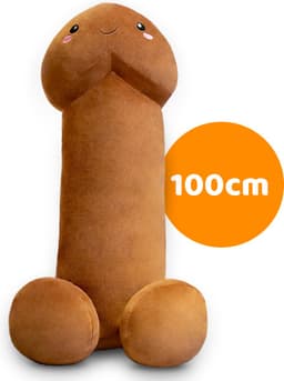 Zachte en grote penis piemel knuffel -  kussen - XL formaat (1 meter) - bruin — thumbnail 1