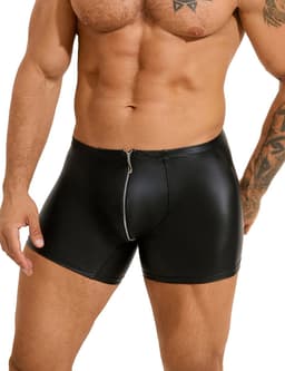 Zwarte heren boxershorts met rits - maat XL/XXL - black sexy PU leather men boxers with zipper underwear -BDSM -mannen boxer clubwear heren ondergoed erotiek — thumbnail 3
