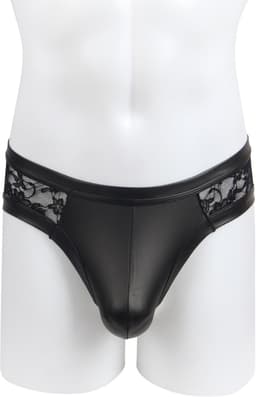 Sexy heren slips van PU leer en kant - maat XL/XXL - BDSM - black sexy PU leather lace men underwear - heren latex ondergoed erotiek mannen — thumbnail 2
