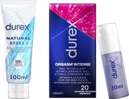Durex - 2 Glijmiddelen - Voor Een Sensuele Aanraking - Waterbasis - Natural 100ml - Intense Orgasm Stimulerende Glijmiddel 10ml - Voordeelverpakking — thumbnail 1