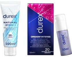 Durex - 2 Glijmiddelen - Voor Een Sensuele Aanraking - Waterbasis - Natural 100ml - Intense Orgasm Stimulerende Glijmiddel 10ml - Voordeelverpakking