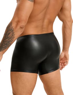 Zwarte heren boxershorts met rits - maat S/M - black sexy PU leather men boxers with zipper underwear -BDSM -mannen boxer clubwear heren ondergoed erotiek — thumbnail 3