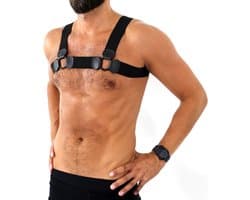 Kiotos - Elastisch Borstharnas - Tuigje - Riemenbody - Zwart - Maat L/XL