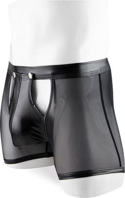 PleazureX Leren boxer met losmakende kruis - opwindend - nachtclub - sexy - doorschijnend - heren lingerie - Maat L — thumbnail 3