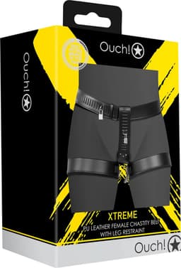 PU Leather Female Chastity Belt with Leg Restraint - Black — thumbnail 11
