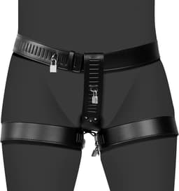 PU Leather Female Chastity Belt with Leg Restraint - Black — thumbnail 3