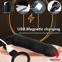 Mannelijke anale telescoop vibrator - Thrusting dildo vibrerend - Mannen dildo - Buttplug - Cockring - Penis ring - 6 standen - USB Oplaadbaar — thumbnail 4