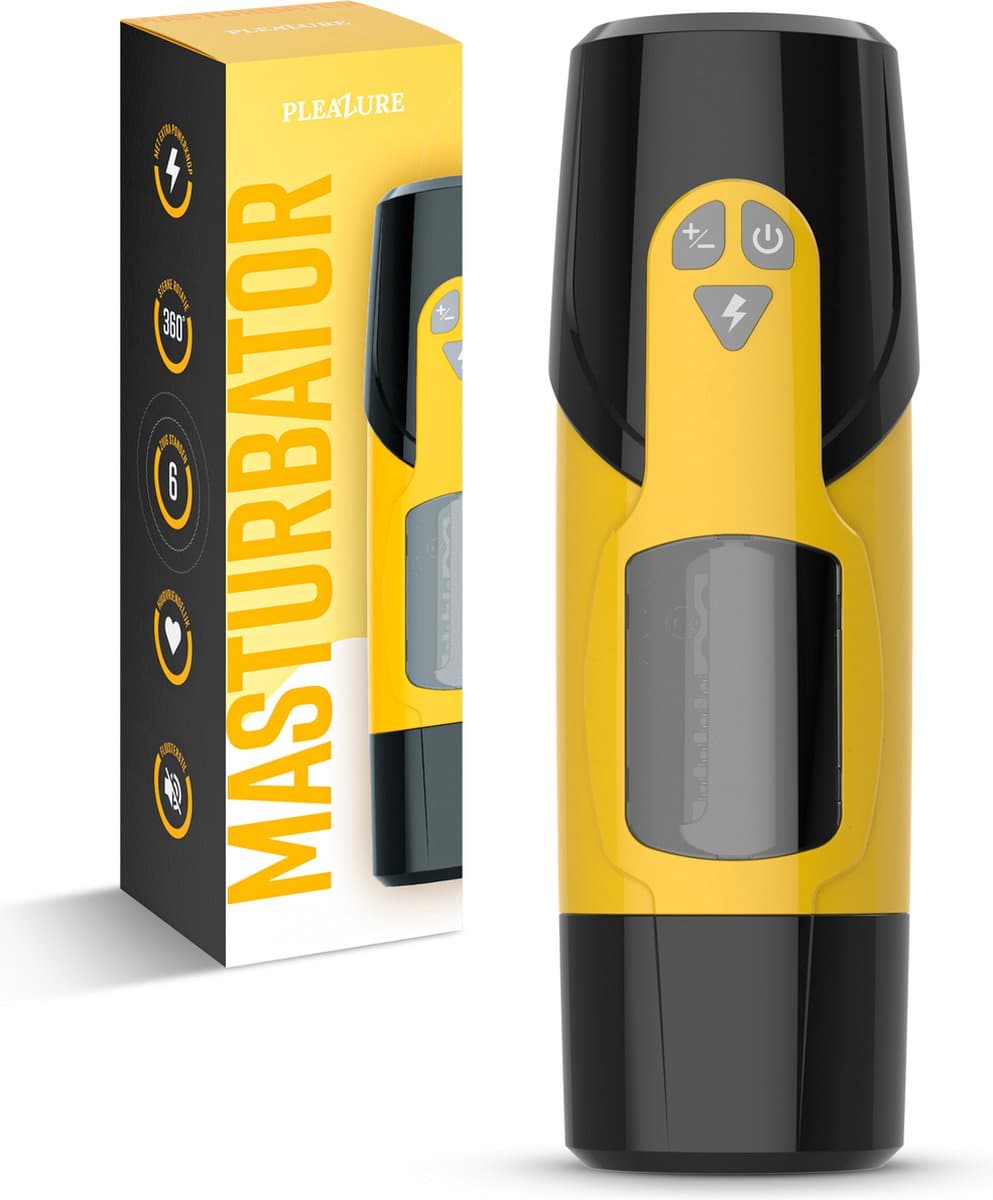 Pleazure Yellow Masturbator – Pocket Pussy – Seks Toys voor Mannen – Nep Vagina Mannen met Deepthroat & Pussy — afbeelding 1