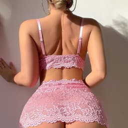 Luxe Dames Lingerie Set – Kant Babydoll met Mini Rok & Jarretelband – Verleidelijke Nachtmode – Roze — thumbnail 2