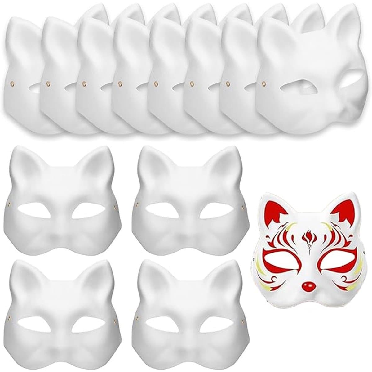 10 witte, zelf te beschilderen maskers — Cosplay-rekwisieten — Feest, verkleedpartij, orkmaskers — Handgemaakte papieren maskers — afbeelding 1