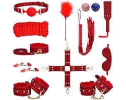 DOWO® - BDSM Extreme Bondage Set - 16 Delig - Erotische Dobbelsteen - SM Handboeien - Zweep / Veer / Zweepje - Sex Toys voor Koppels - Seksspeeltjes voor Mannen en Vrouwen - Sex Pakket en Toys - Rood