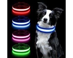 Verstelbare LED Hondenhalsband met Oplaadbare USB, Waterdicht en Veilig, 3 Verlichtingsmodi voor Kleine en Grote Honden in het Donker (Blauw-M)