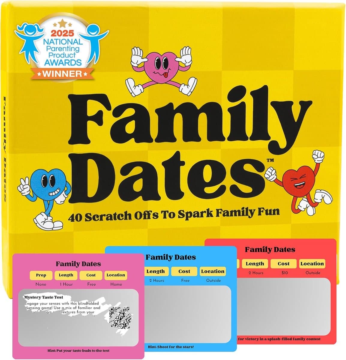 Familiedata Krasloten - Date Night Ideeën - Familieplezier Stimuleren - 40 Unieke Activiteiten - 4 Inch Doos - Geel — afbeelding 1
